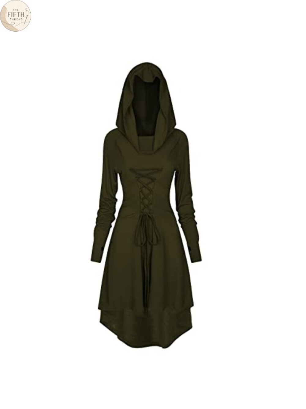 Hooded Dress Renaissance Medieval Costume Lace Up High Low Hem